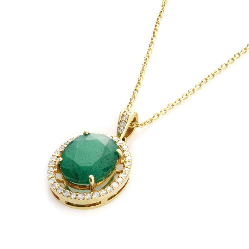 4.24 Cts Emerald and White Diamond Pendant in 14K Yellow Gold
