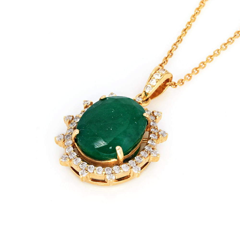 6.13 Cts Emerald and White Diamond Pendant in 14K Yellow Gold
