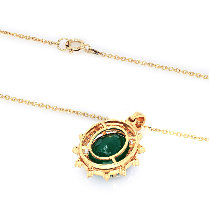 6.13 Cts Emerald and White Diamond Pendant in 14K Yellow Gold