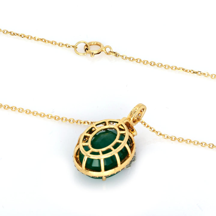 8.14 Cts Emerald and White Diamond Pendant in 14K Yellow Gold
