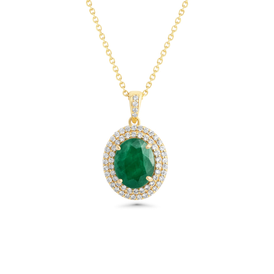 4.3 Cts Emerald and White Diamond Pendant in 14K Yellow Gold