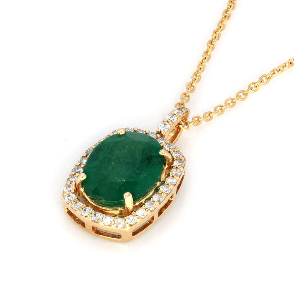 2.93 Cts Emerald and White Diamond Pendant in 14K Yellow Gold