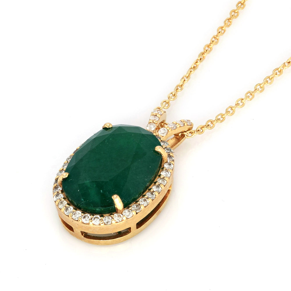 7.37 Cts Emerald and White Diamond Pendant in 14K Yellow Gold