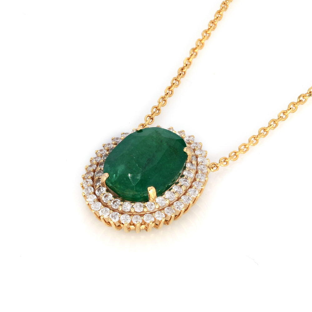 3.5 Cts Emerald and White Diamond Pendant in 14K Yellow Gold