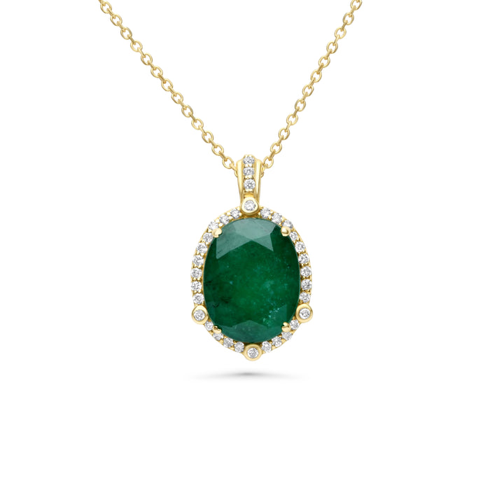 5.52 Cts Emerald and White Diamond Pendant in 14K Yellow Gold