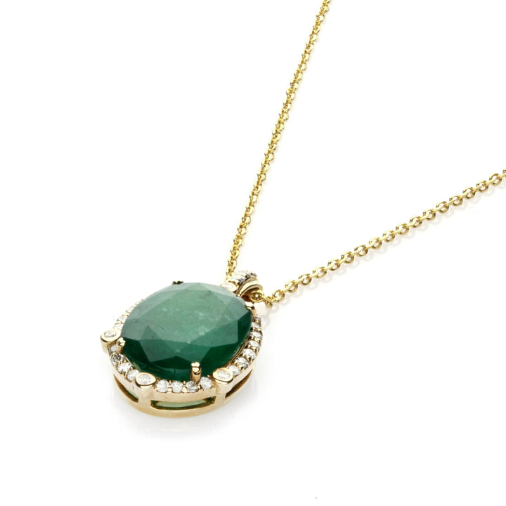 5.52 Cts Emerald and White Diamond Pendant in 14K Yellow Gold