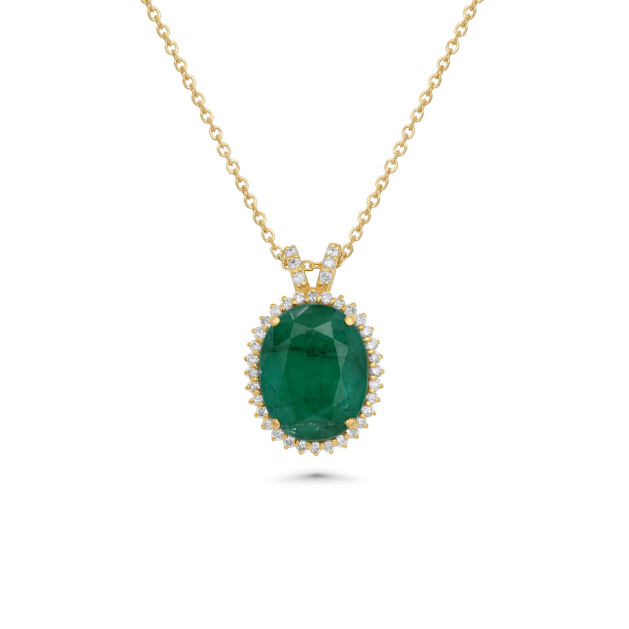 6.35 Cts Emerald and White Diamond Pendant in 14K Yellow Gold
