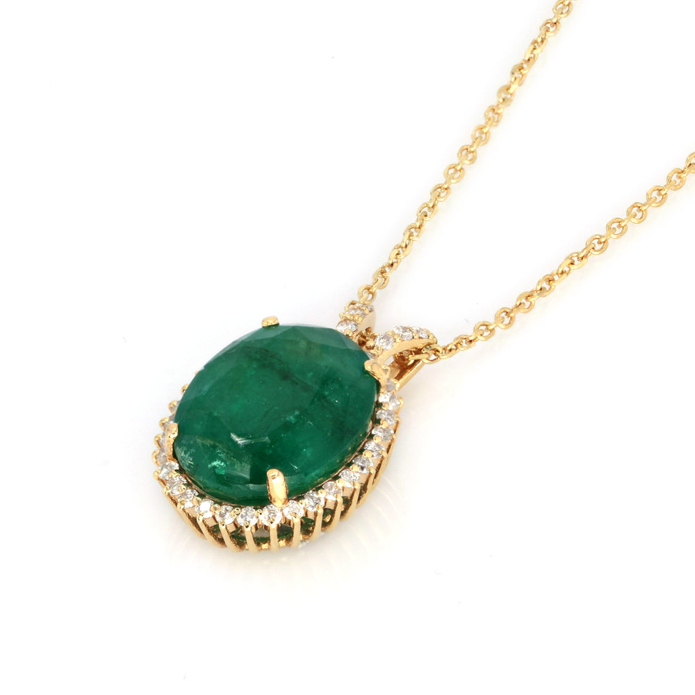 6.35 Cts Emerald and White Diamond Pendant in 14K Yellow Gold