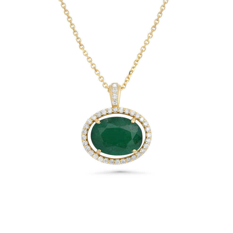 4.13 Cts Emerald and White Diamond Pendant in 14K Yellow Gold