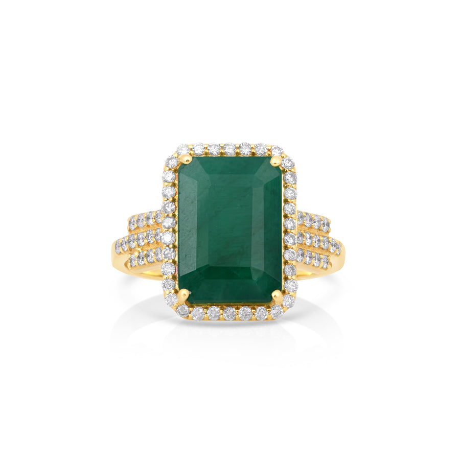 4.97 Cts Emerald and White Diamond Ring in 14K Yellow Gold