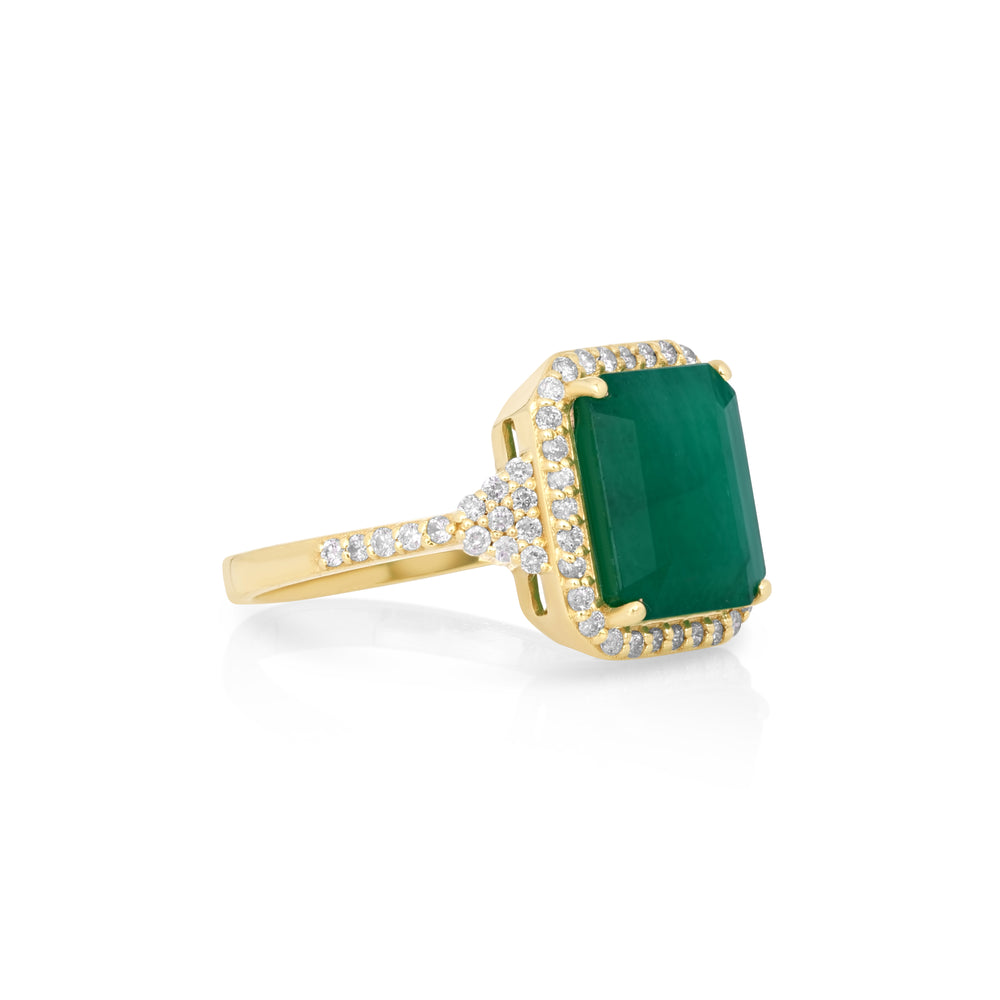 4.79 Cts Emerald and White Diamond Ring in 14K Yellow Gold