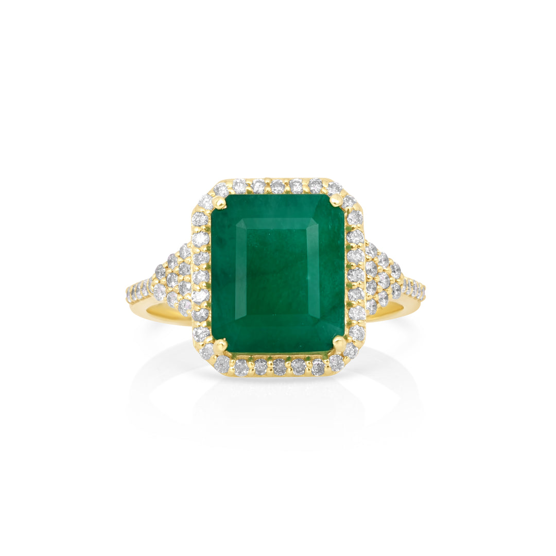 4.79 Cts Emerald and White Diamond Ring in 14K Yellow Gold