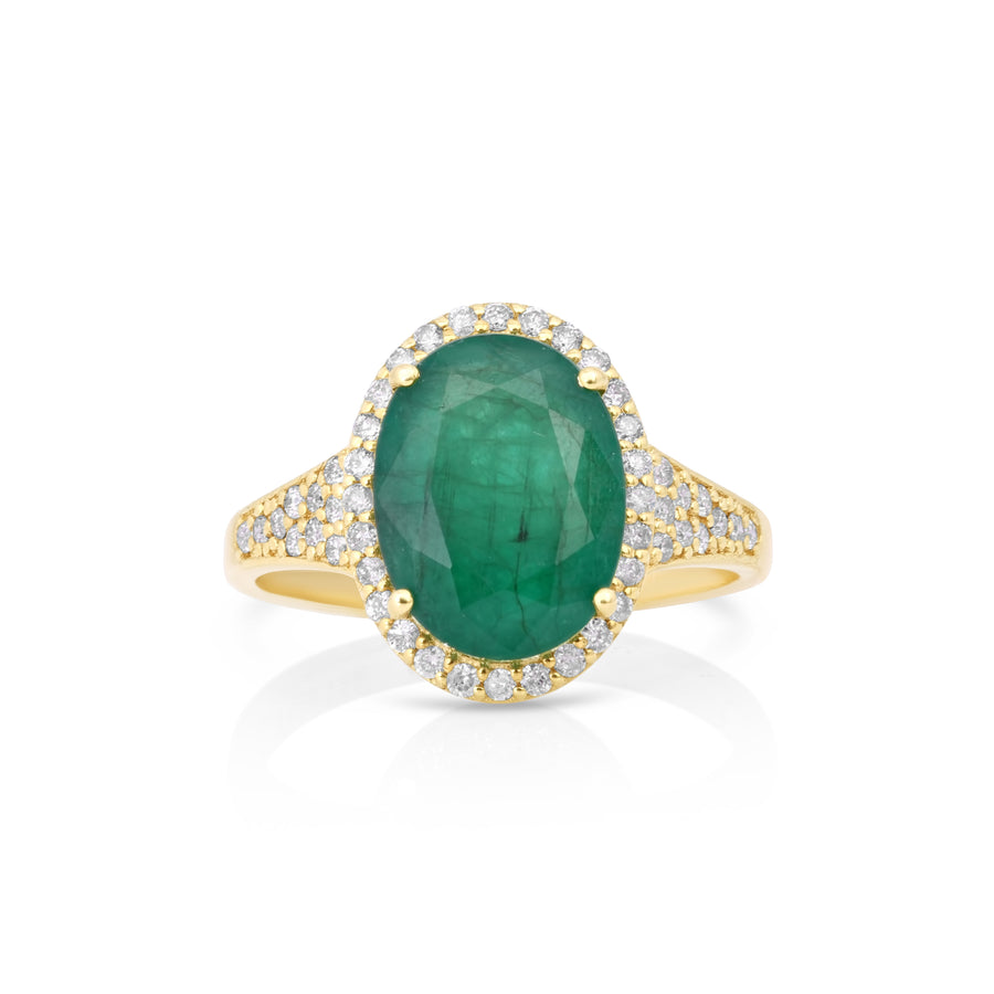 3.52 Cts Emerald and White Diamond Ring in 14K Yellow Gold