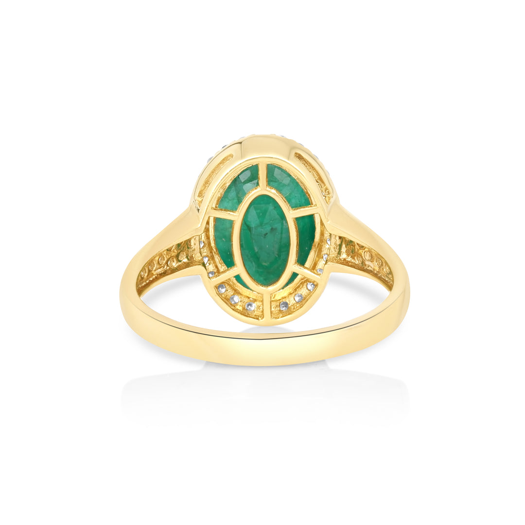 3.52 Cts Emerald and White Diamond Ring in 14K Yellow Gold