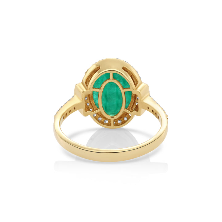4.29 Cts Emerald and White Diamond Ring in 14K Yellow Gold