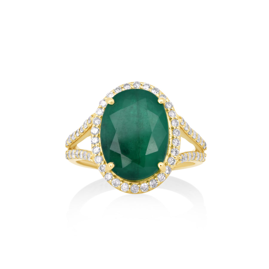 4.9 Cts Emerald and White Diamond Ring in 14K Yellow Gold