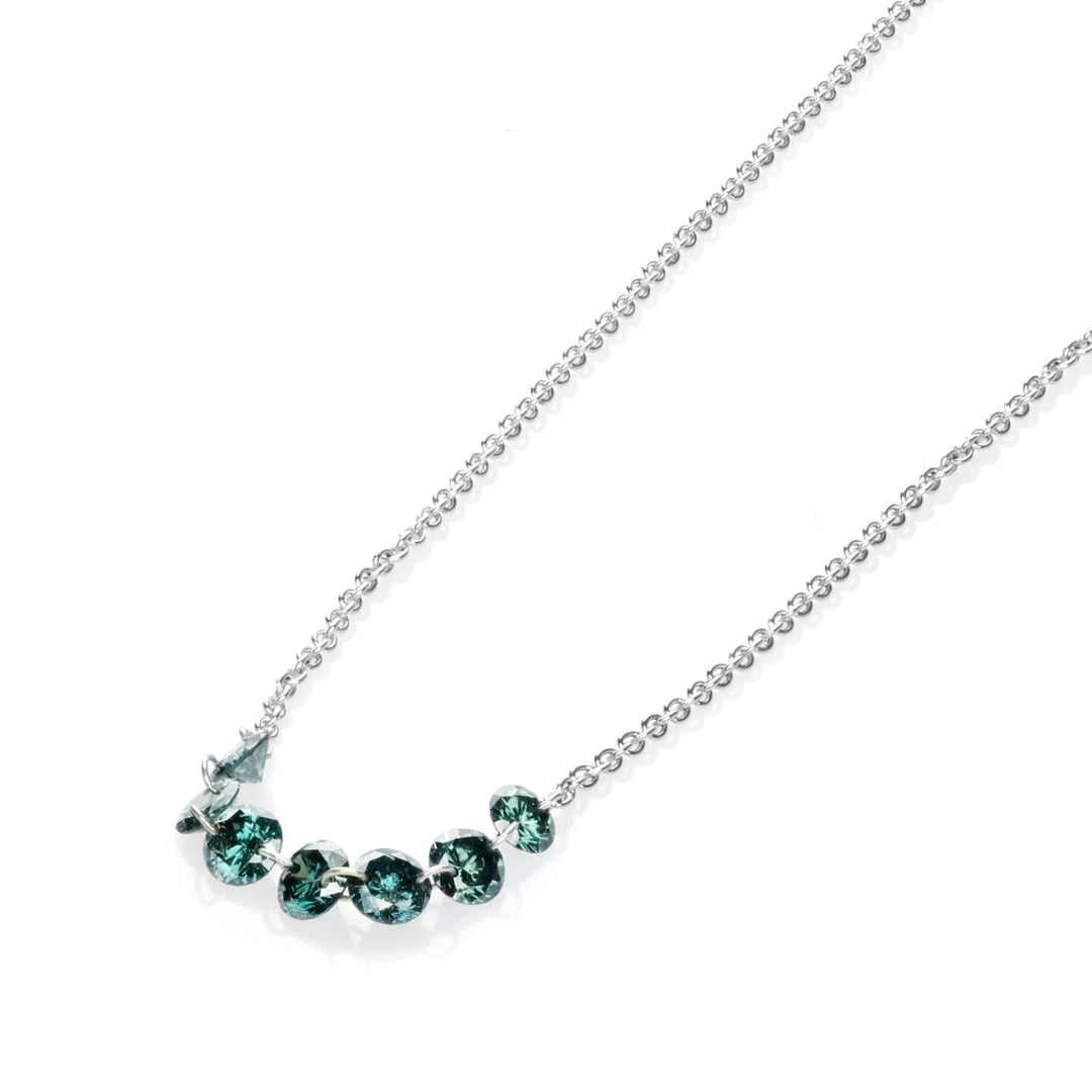 0.89 Cts Blue Diamond Necklace in 14K White Gold