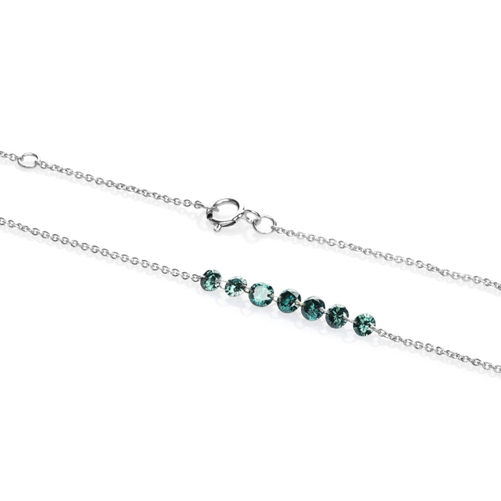 0.89 Cts Blue Diamond Necklace in 14K White Gold