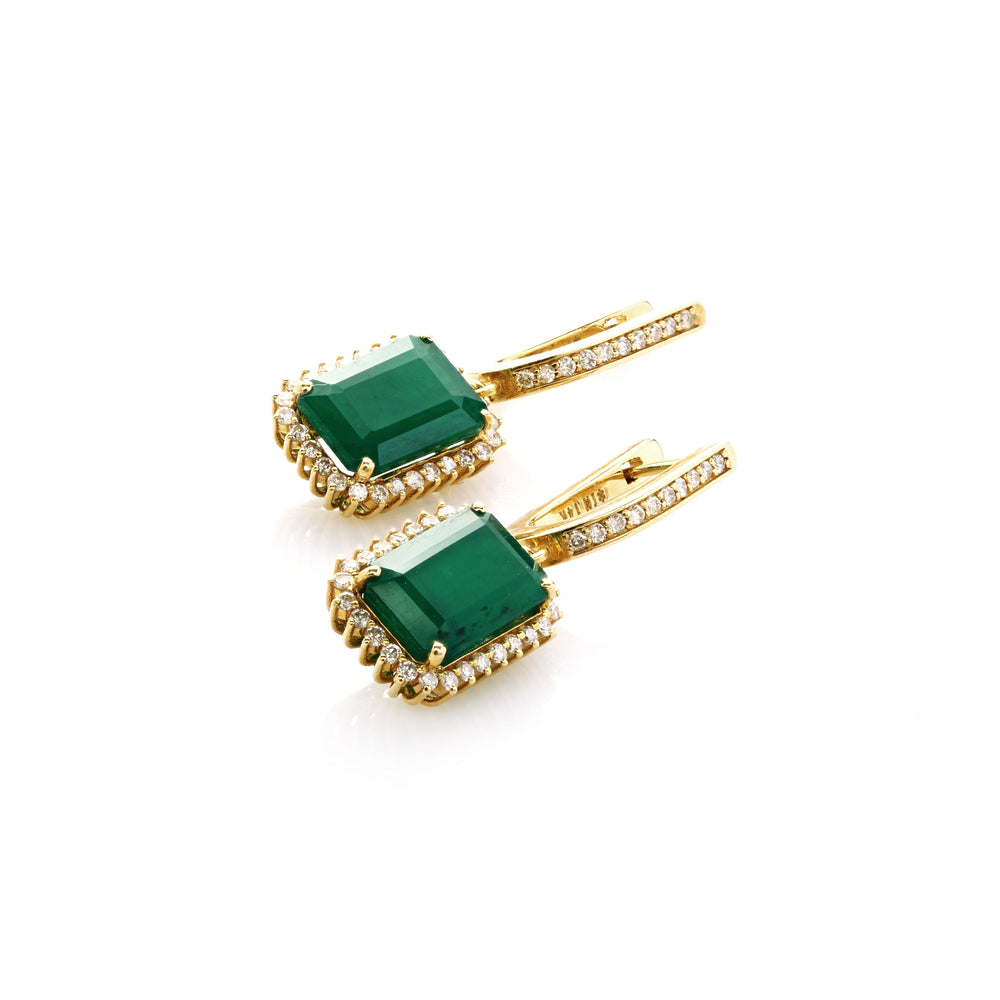 7.27 Cts Emerald and White Diamond Earring in 14K Yellow Gold