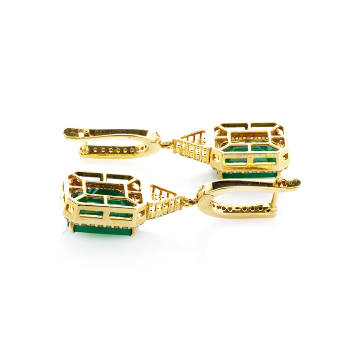 9.12 Cts Emerald and White Diamond Earring in 14K Yellow Gold
