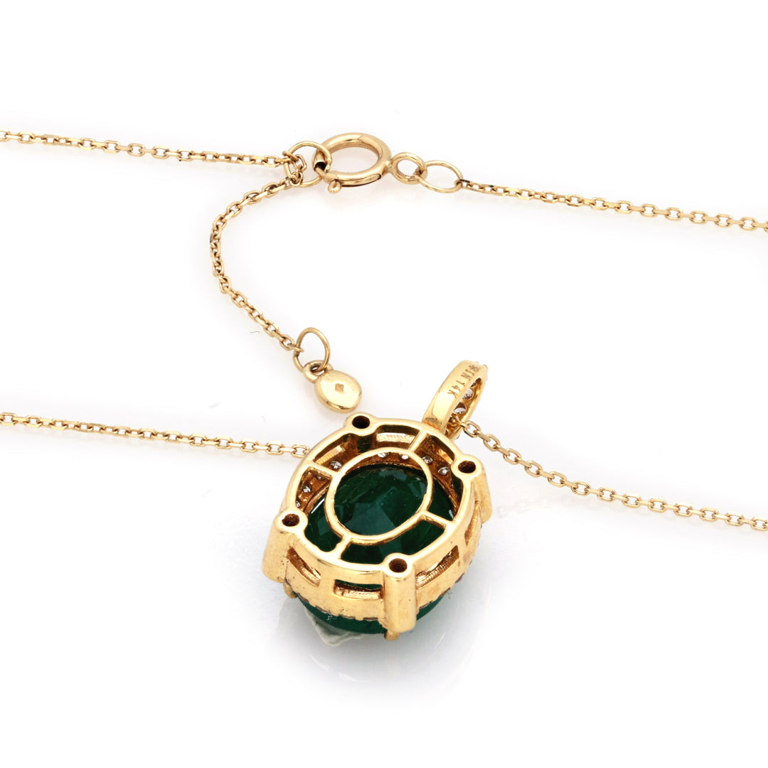 4.99 Cts Emerald and White Diamond Pendant in 14K Yellow Gold
