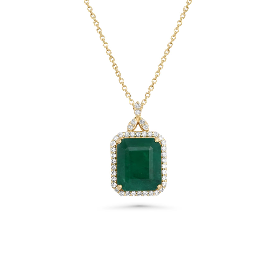 5.92 Cts Emerald and White Diamond Pendant in 14K Yellow Gold