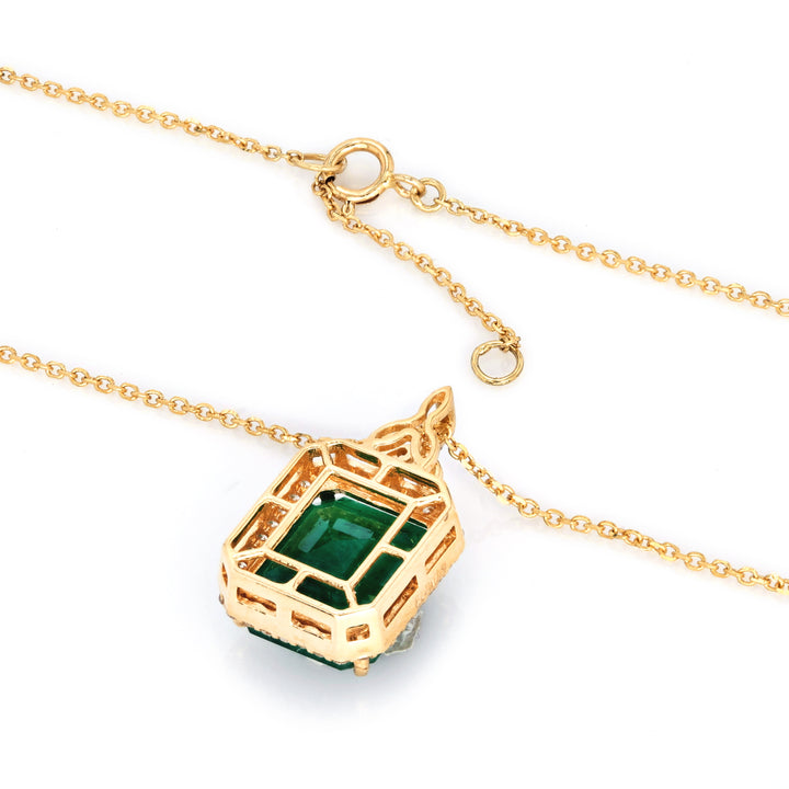 5.92 Cts Emerald and White Diamond Pendant in 14K Yellow Gold