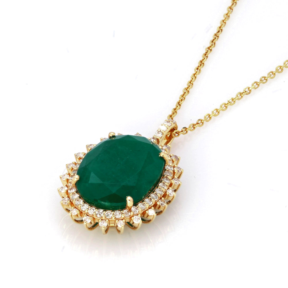 7.94 Cts Emerald and White Diamond Pendant in 14K Yellow Gold