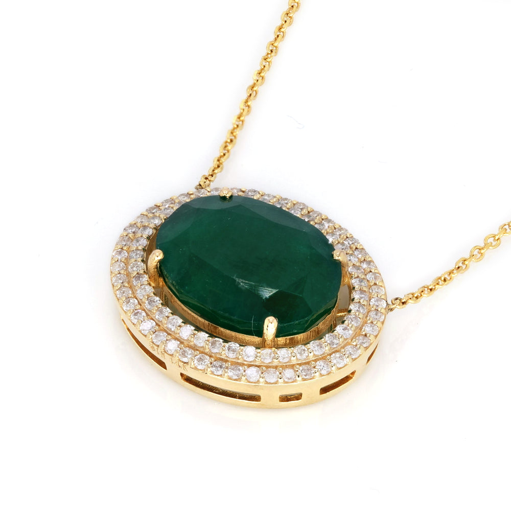 8.28 Cts Emerald and White Diamond Pendant in 14K Yellow Gold
