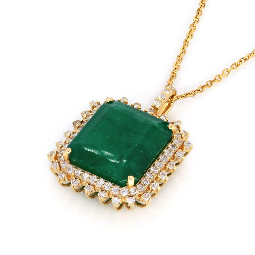 8.99 Cts Emerald and White Diamond Pendant in 14K Yellow Gold