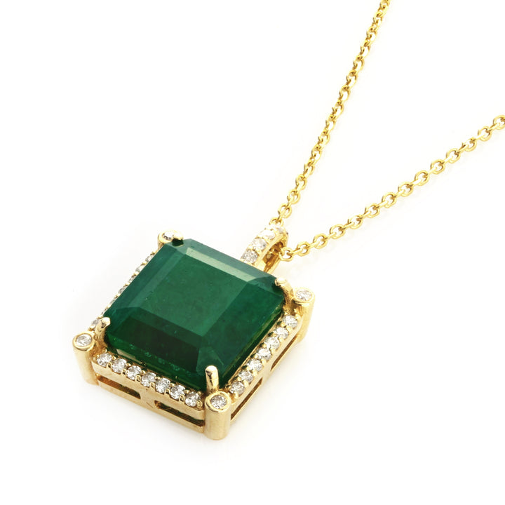 6.86 Cts Emerald and White Diamond Pendant in 14K Yellow Gold