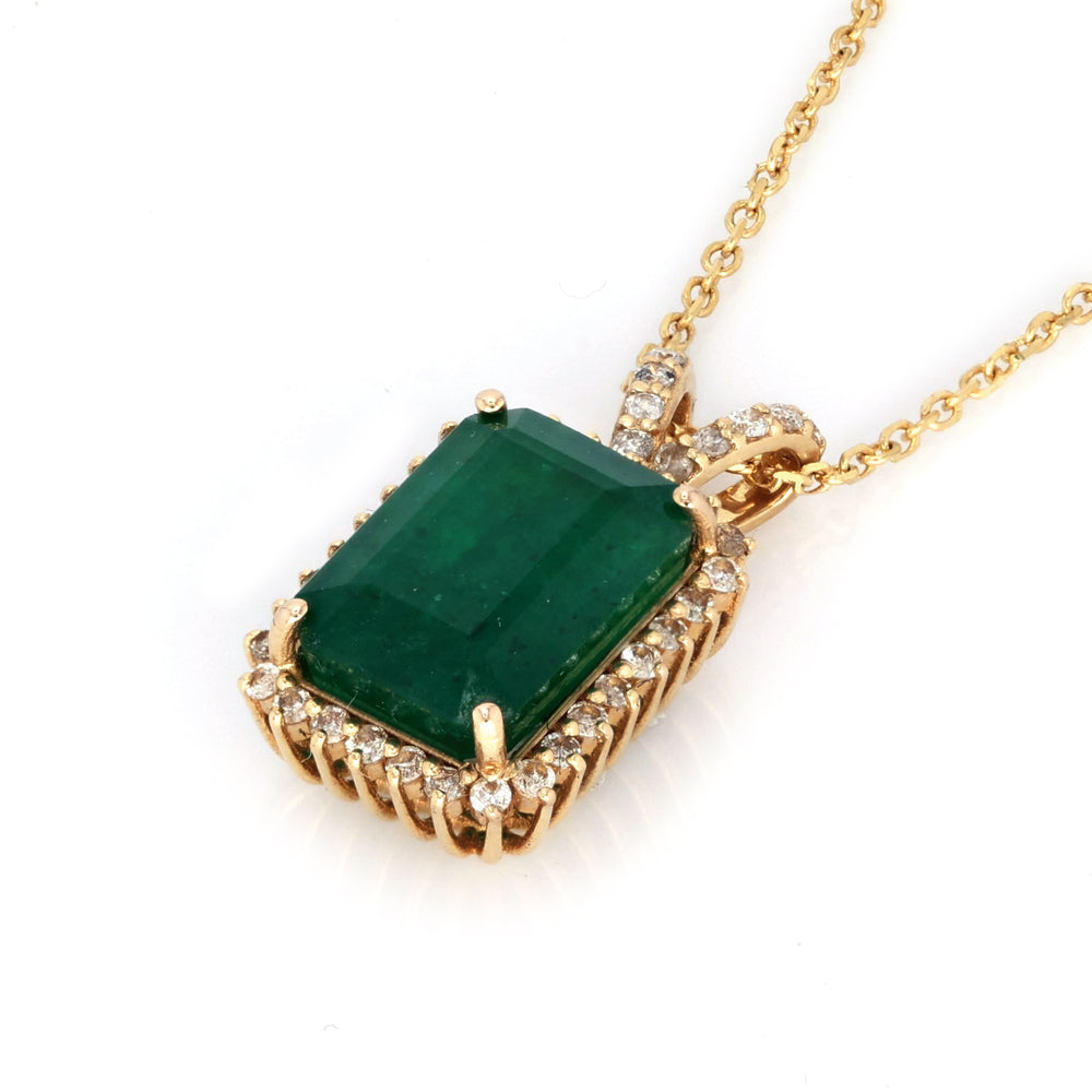 4.85 Cts Emerald and White Diamond Pendant in 14K Yellow Gold