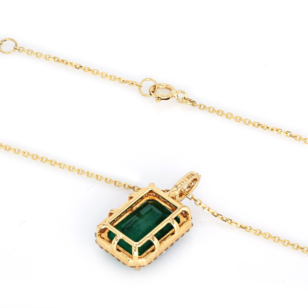 5.19 Cts Emerald and White Diamond Pendant in 14K Yellow Gold