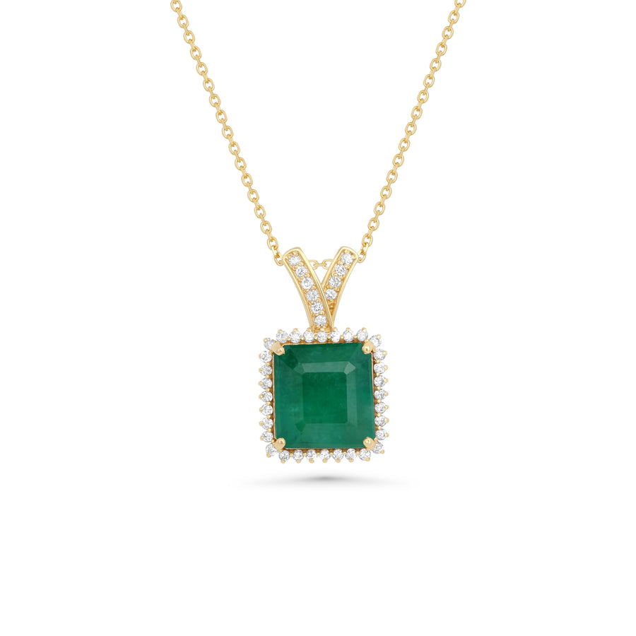 6.7 Cts Emerald and White Diamond Pendant in 14K Yellow Gold