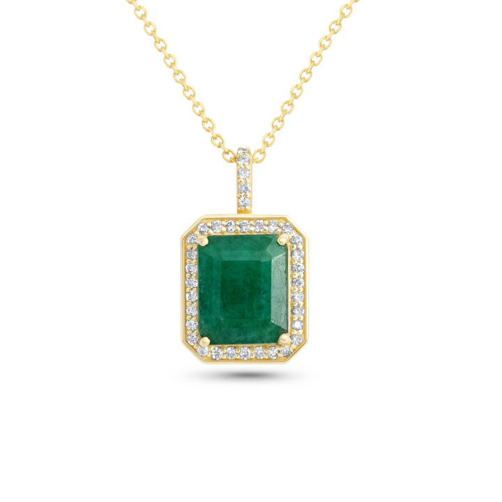 4.32 Cts Emerald and White Diamond Pendant in 14K Yellow Gold