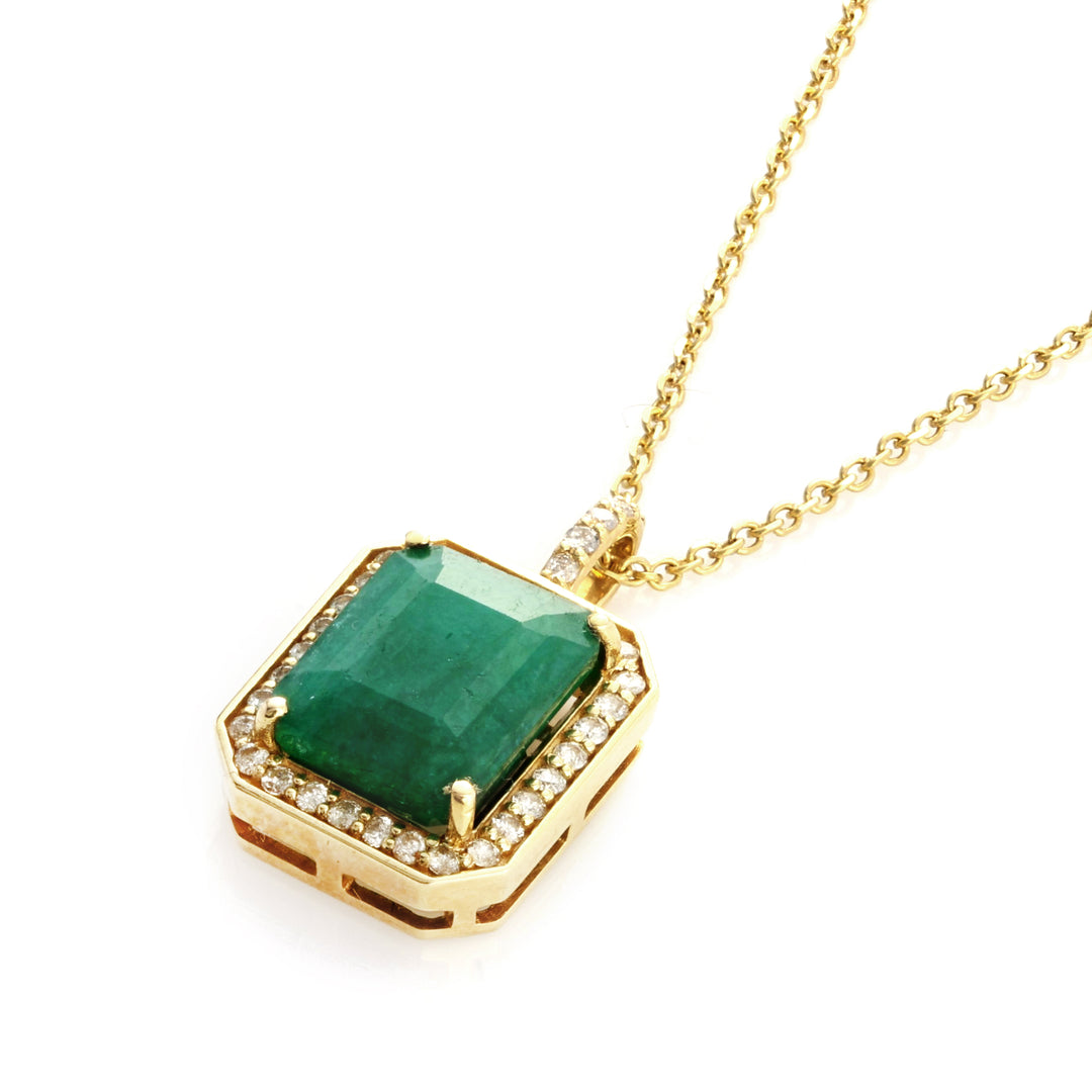 4.32 Cts Emerald and White Diamond Pendant in 14K Yellow Gold