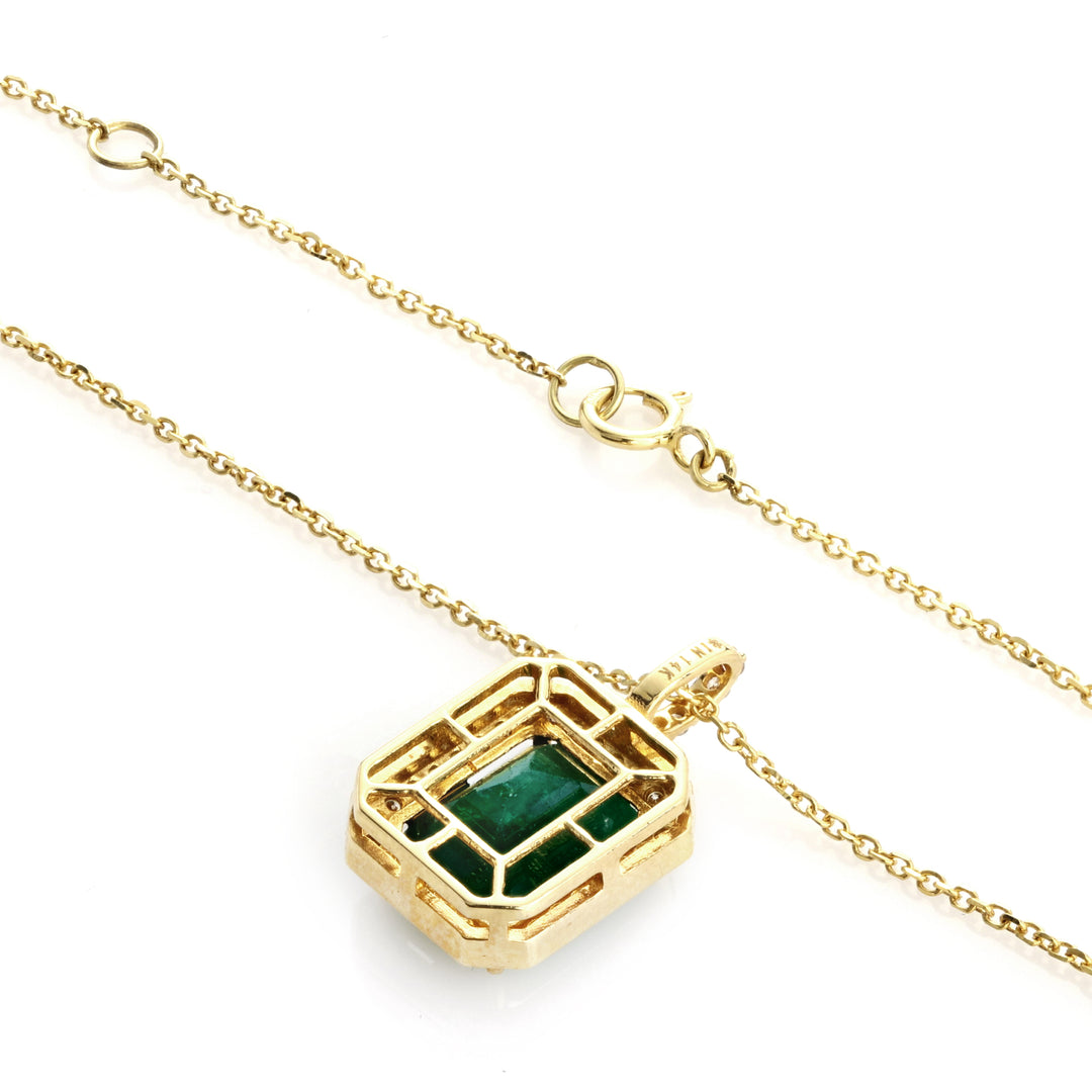 4.32 Cts Emerald and White Diamond Pendant in 14K Yellow Gold