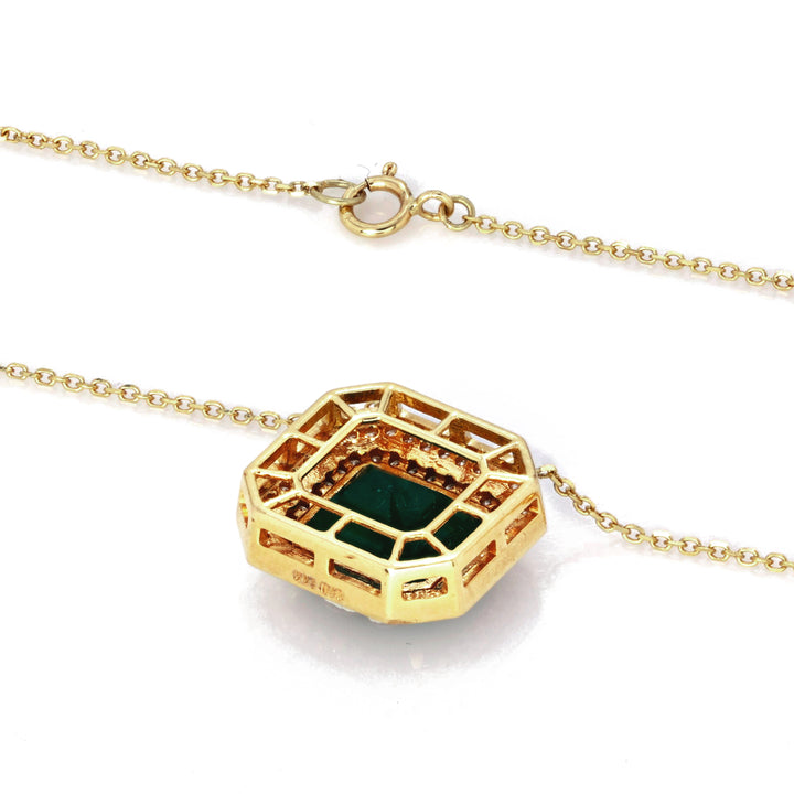4.7 Cts Emerald and White Diamond Pendant in 14K Yellow Gold