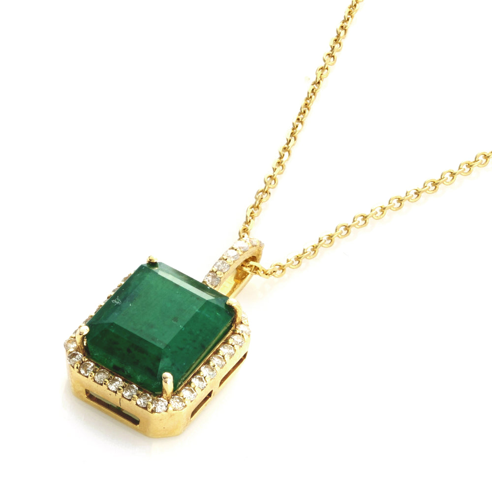 5.04 Cts Emerald and White Diamond Pendant in 14K Yellow Gold