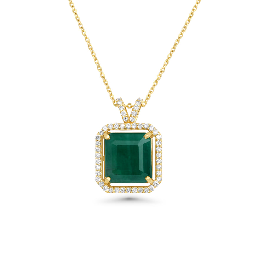 8.17 Cts Emerald and White Diamond Pendant in 14K Yellow Gold