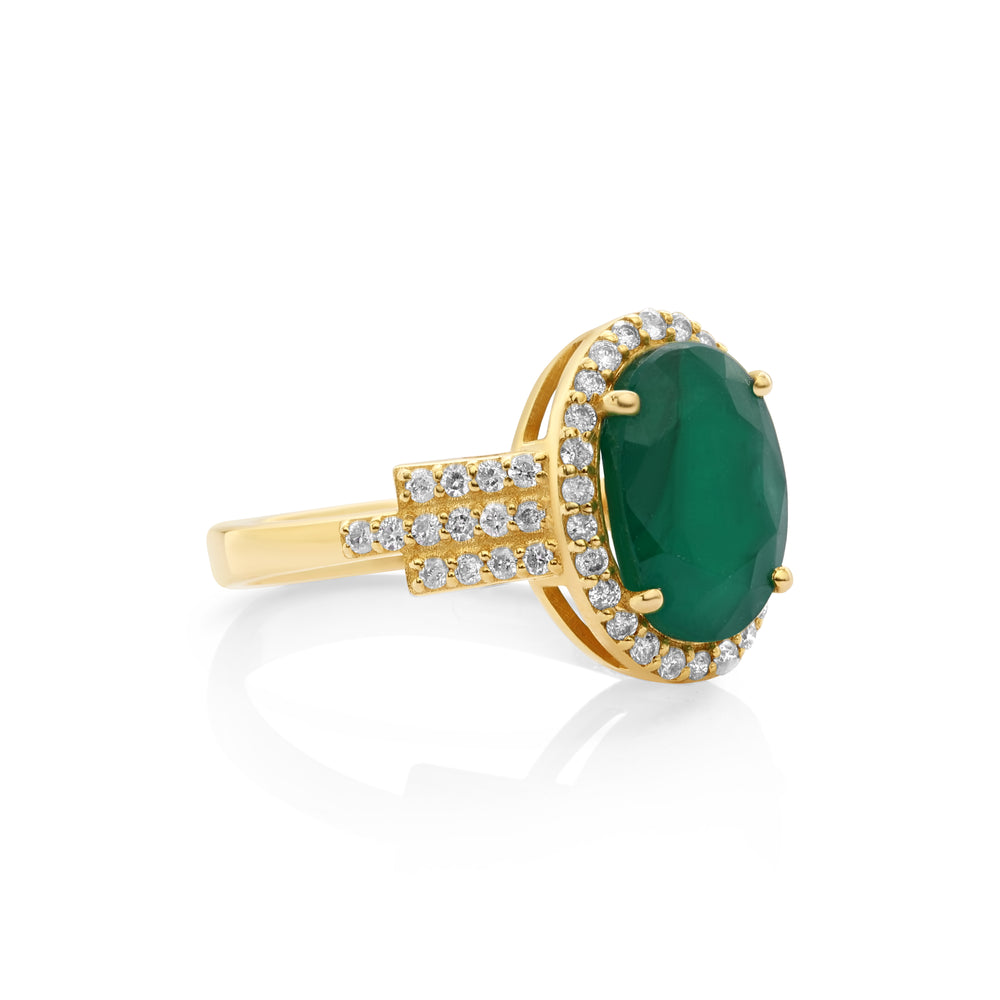 3.36 Cts Emerald and White Diamond Ring in 14K Yellow Gold