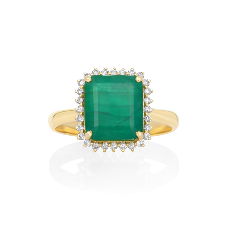 4.55 Cts Emerald and White Diamond Ring in 14K Yellow Gold