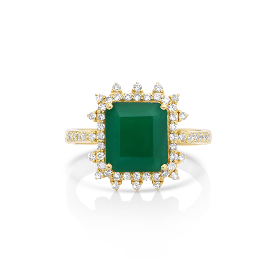 2.94 Cts Emerald and White Diamond Ring in 14K Yellow Gold