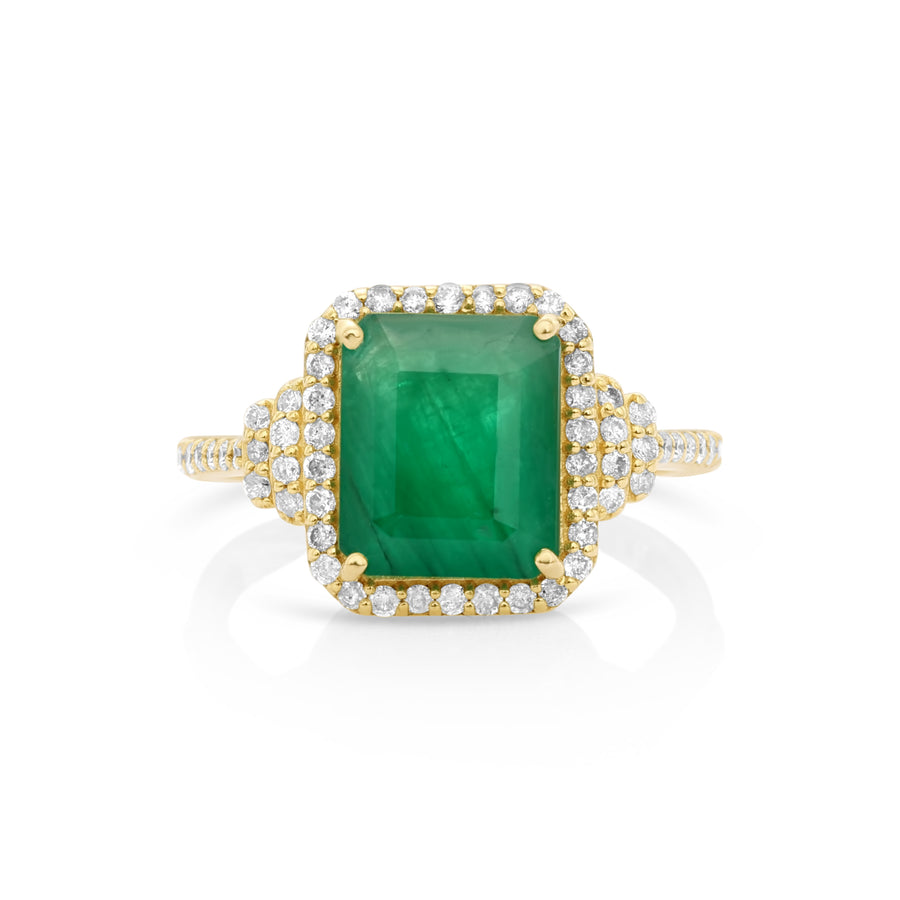 3.28 Cts Emerald and White Diamond Ring in 14K Yellow Gold