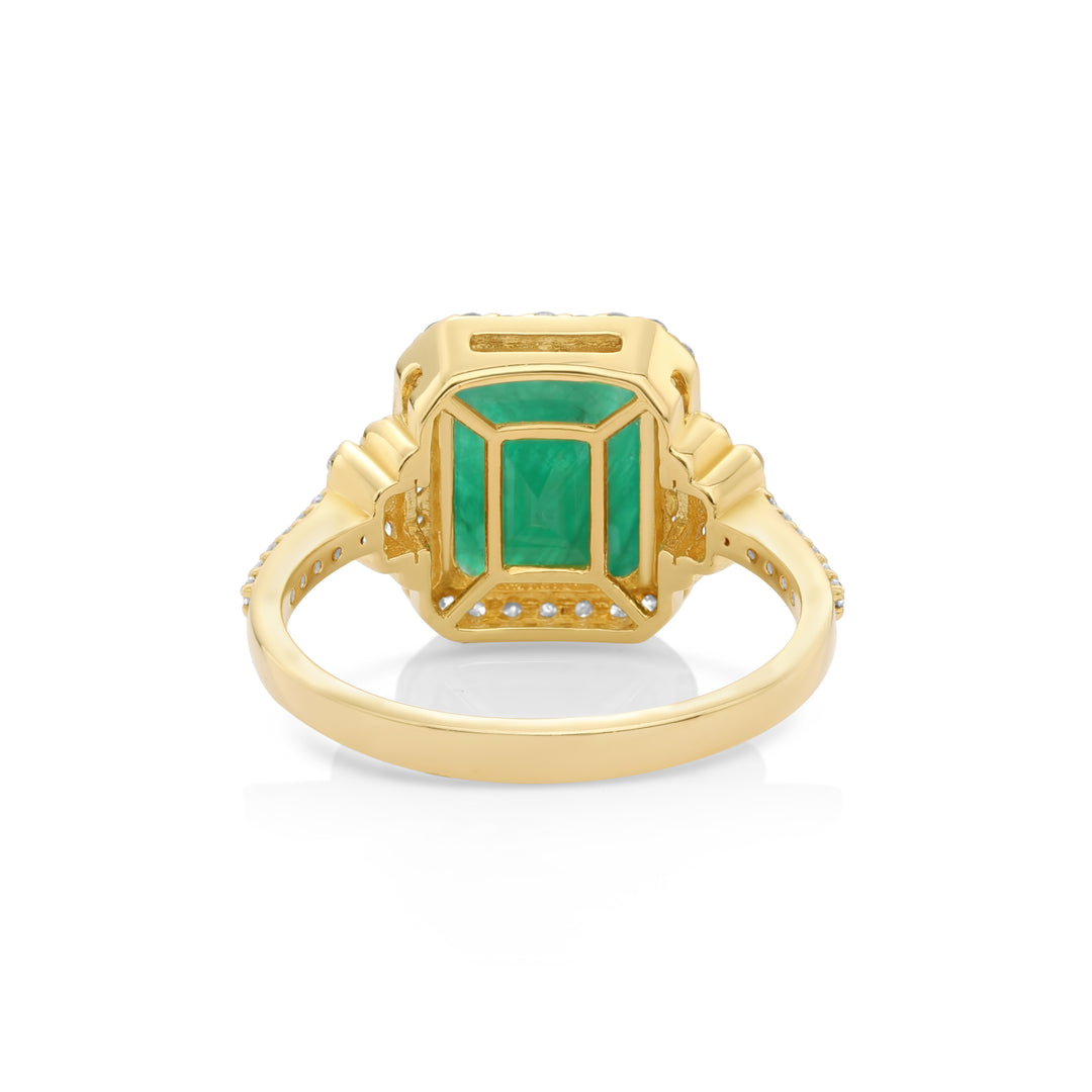 3.28 Cts Emerald and White Diamond Ring in 14K Yellow Gold