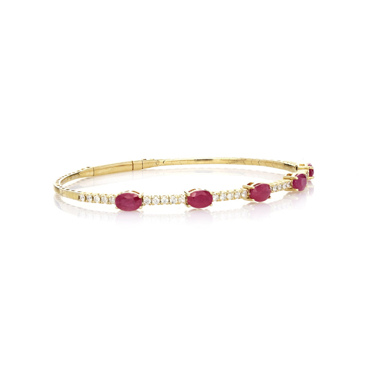 3 Cts Ruby and White Diamond Flex Bangle in 14K Yellow Gold