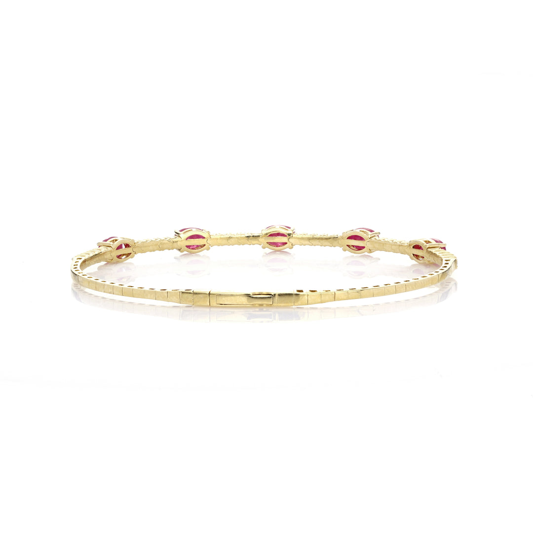 3 Cts Ruby and White Diamond Flex Bangle in 14K Yellow Gold