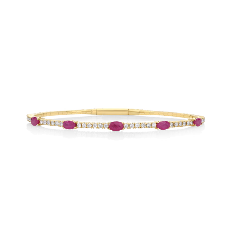 1.15 Cts Ruby and White Diamond Flex Bangle in 14K Yellow Gold