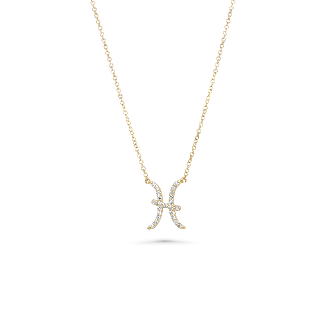 0.09 Cts White Diamond Piscis Necklace in 14K Gold
