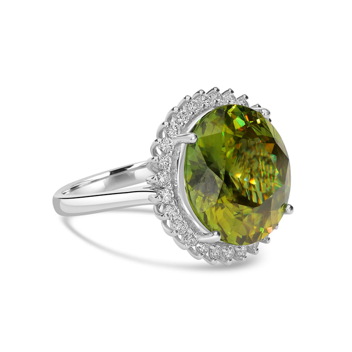 10.52 Cts Sphene and White Diamond Ring in 14K White Gold